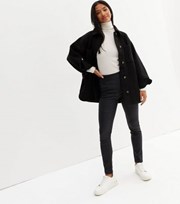 New Look Petite Black Coated Leather-Look Mid Rise Lift & Shape Emilee Jeggings
